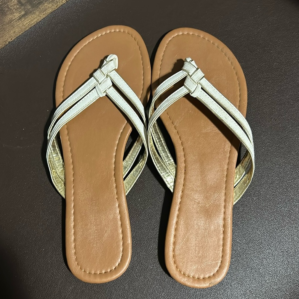 White and gold thong sandals